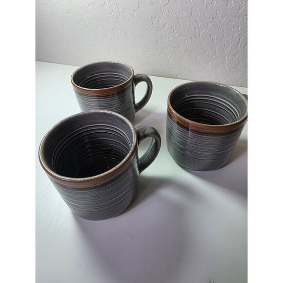 FOOD NETWORK Gray Brown Colby Stoneware Discontinued Tea Coffee Mug Set of 3 - Picture 3 of 10